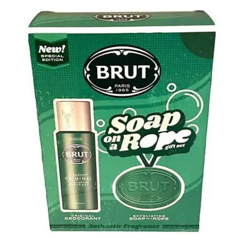 BRUT DEO SPRAY 200ML AND SOAP ON A ROPE 150G