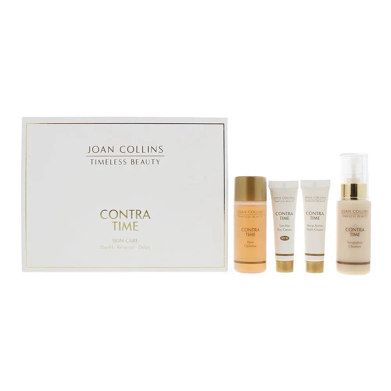 Joan Collins Contra Time 4 Piece Gift Set: Scrupulous Cleanser 50ml – Rose Optimise Lotion 50ml – Day Cream SPF 15 12ml – Night Cream 12ml