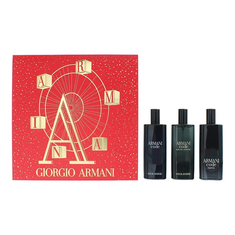 Giorgio Armani Code Pour Homme 3 Piece Gift Set: Eau de Toilette 15ml – Eau de Parfum 15ml – Parfum 15ml