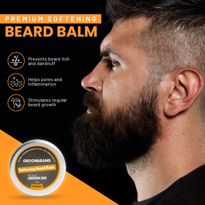 Groomarang Softening Beard Balm 60ml – Enriched with Sweet Almond Oil, Jojoba, Limonene & Linalool