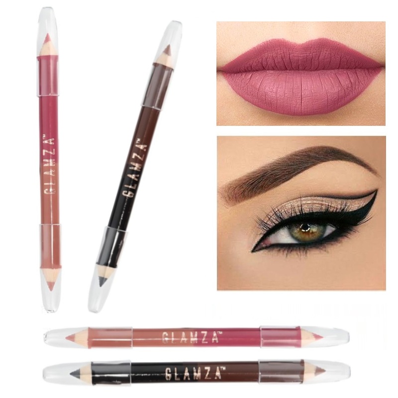 Glamza Two-Colour Dual-Sided Lip & Eye Pencils  Define Your Look with Ease! Lip Pencil – Berry Kiss + Spiced Nude X1