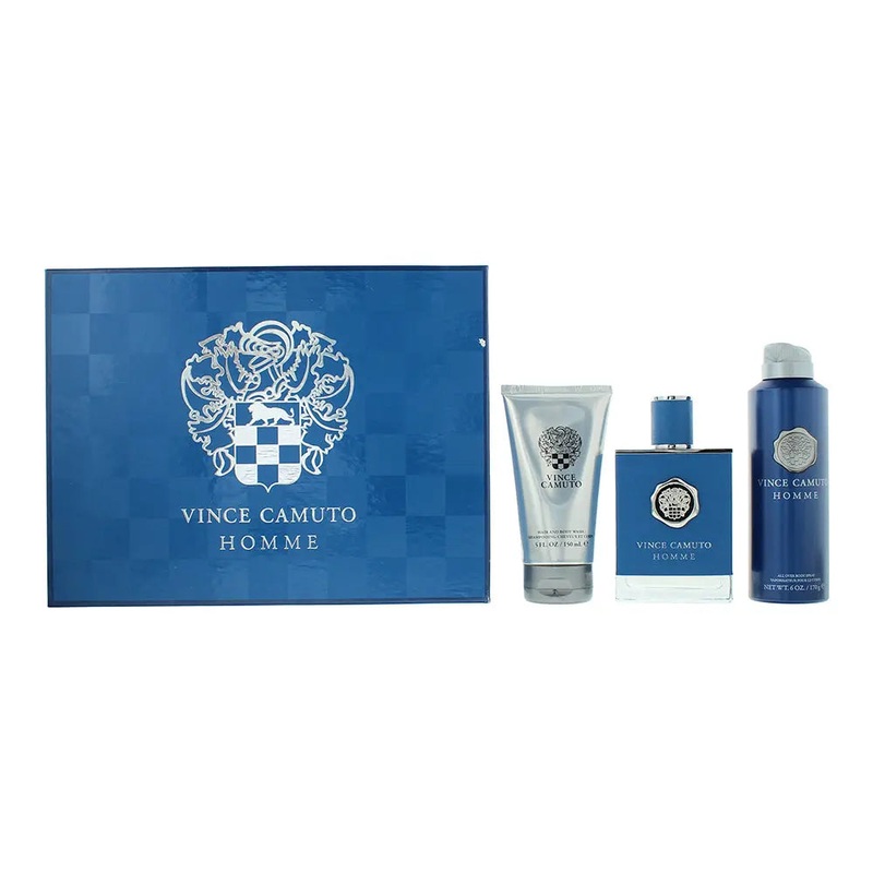 Vince Camuto Homme 3 Piece Gift Set: Eau de Toilette 100ml – Body Spray 180ml – Hair  Body Wash 150ml