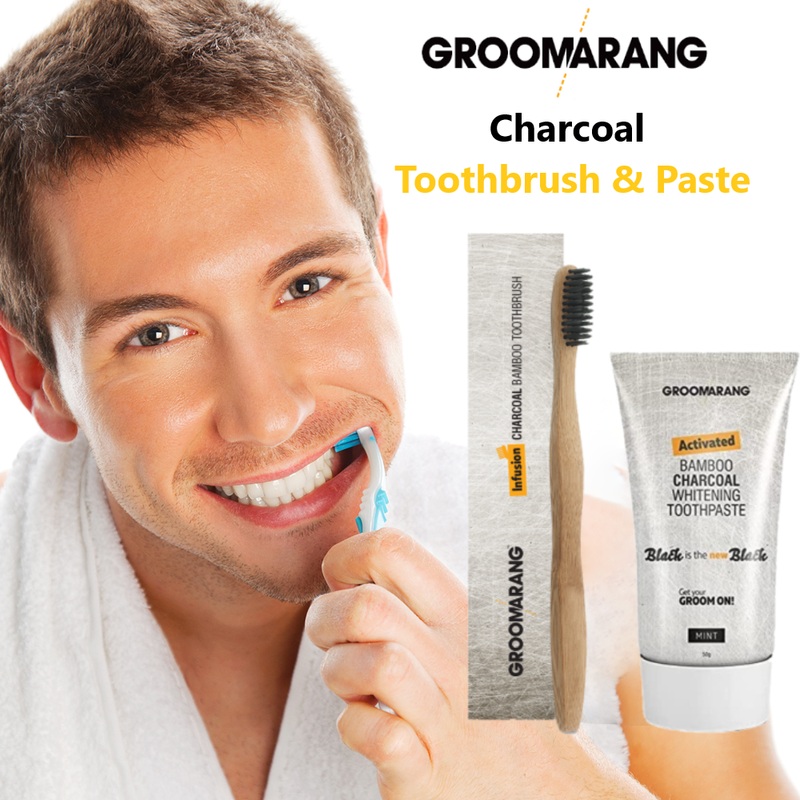 Groomarang Activated Charcoal Teeth Whitening Toothpaste – Optional Bamboo Toothbrush Charcoal Toothpaste