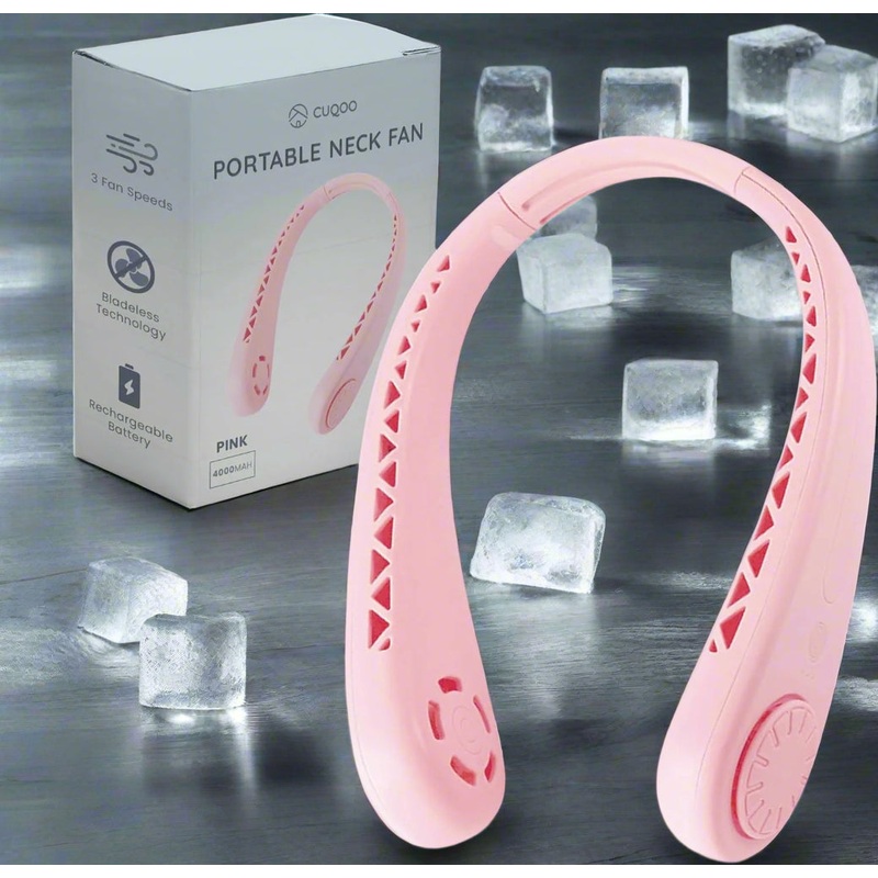 CUQOO Bladeless Neck Fan  3 Speeds, Foldable, 3 Colours  Free UK Delivery! Pink