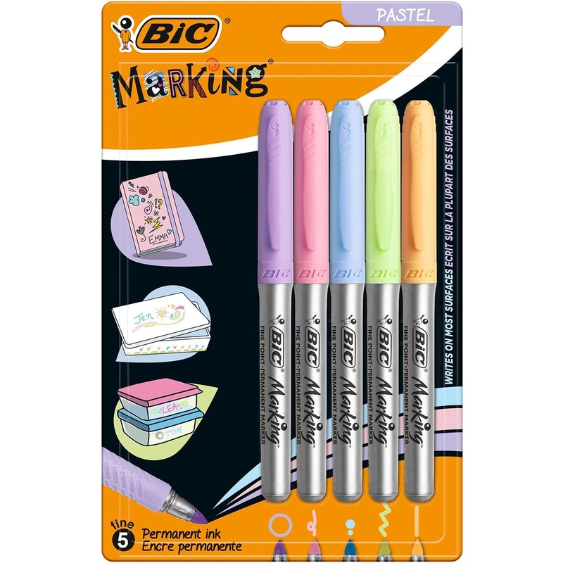 BIC Permanent Markers  Fine Point Pastel Colours – Blister Pack of 5, Free UK Postage – Stationery