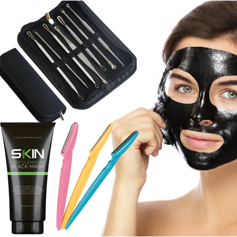 Blackhead & Spot Removal Tool Kits  Professional-Grade Skincare Solutions 7pc Blackhead Kit, x1 Skinapeel Blackhead Mask & No Flick Razors 3 Pack