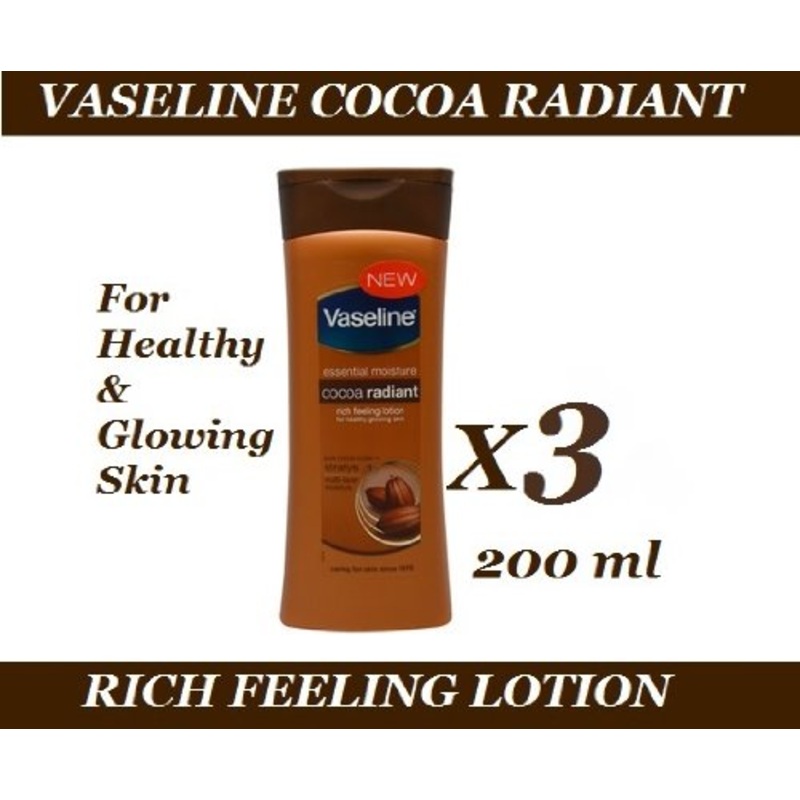 VASELINE PURE COCOA BUTTER BODY LOTION /GLOWING LOTION Pack of 3 x200ml