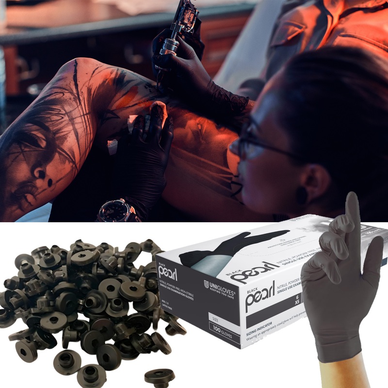 100 Black Tattoo Needle Rubber Grommet Nipples And 100 Nitrile Gloves  Free UK Delivery 100 Grommets