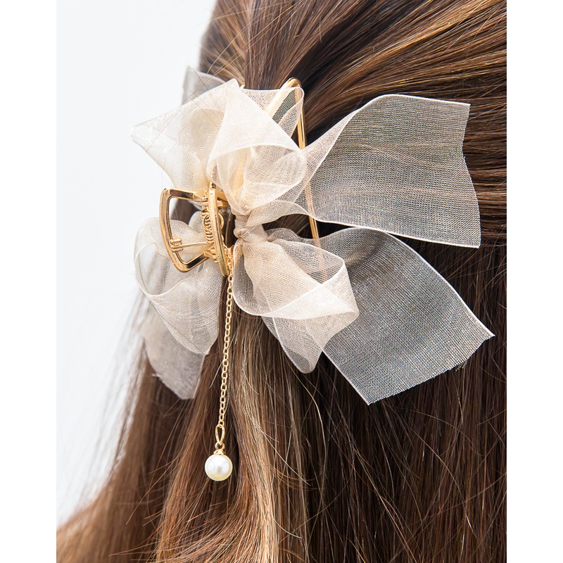 Mini Bow Hair Claw Clip Beige