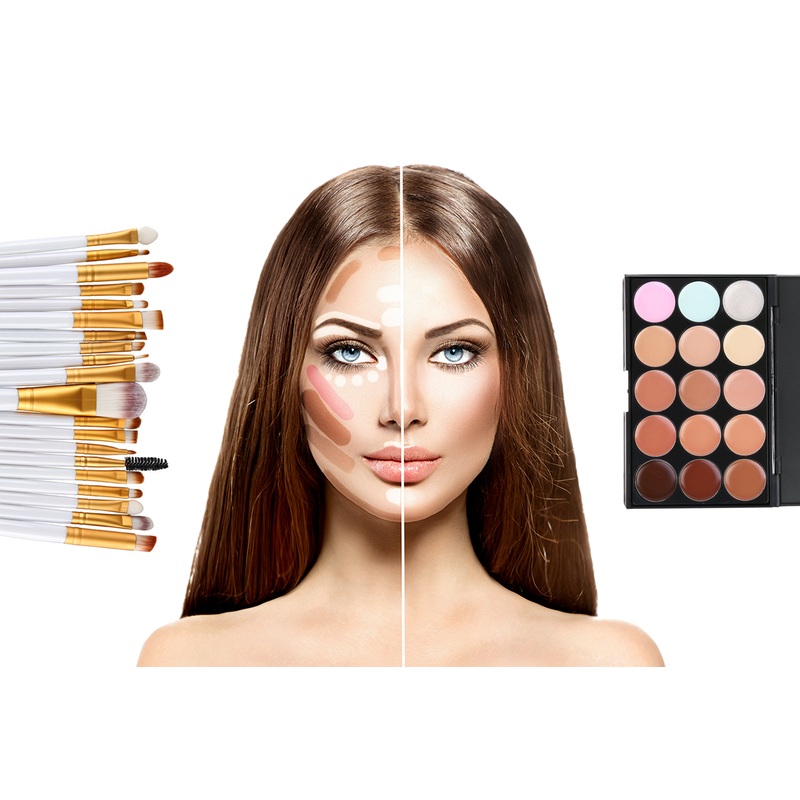 Glamza 20pc Makeup Brush Set & Contour Palette  Perfect for All Skin Tones – Free UK Delivery 20pc + Palette