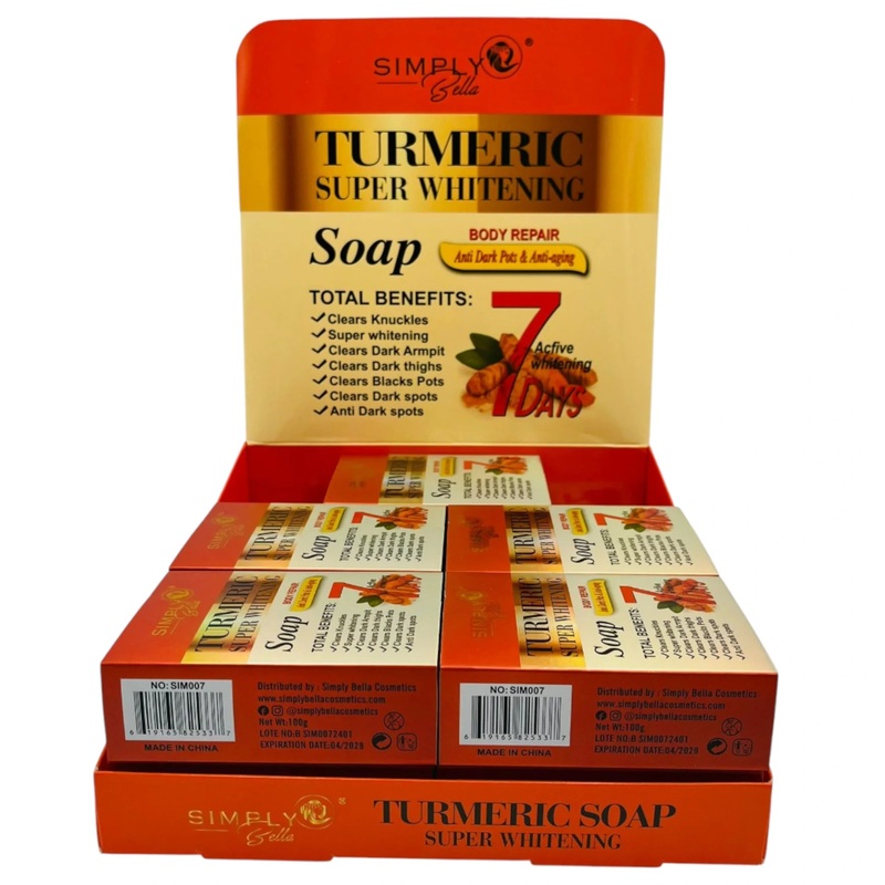 Simply Bella Turmeric Super Whitening Soap – Wholesale Display 12 Units (SIM007)