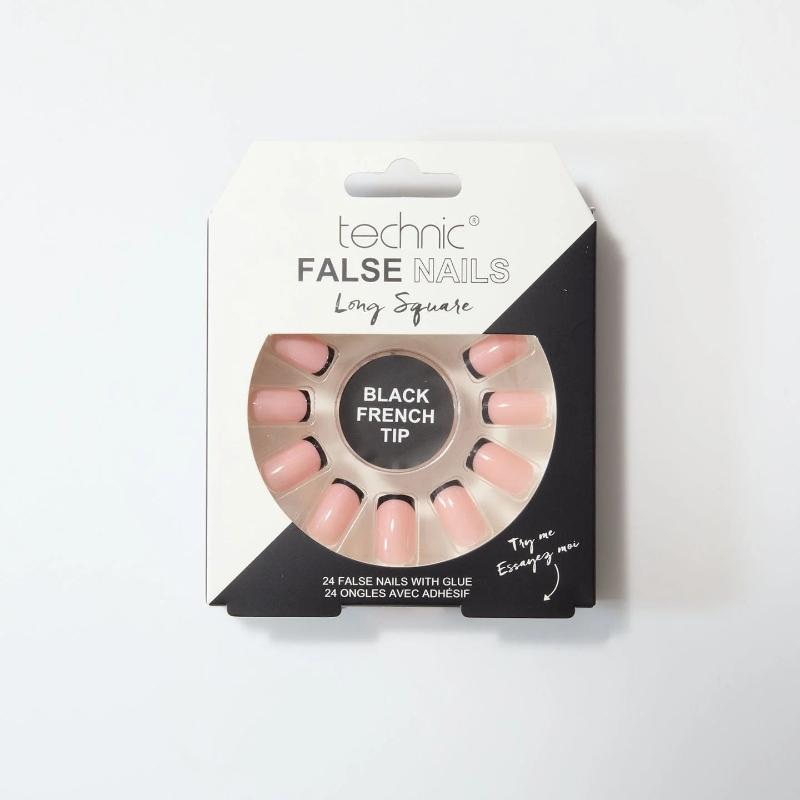 Technic False Nails – Long Square Black French Tip