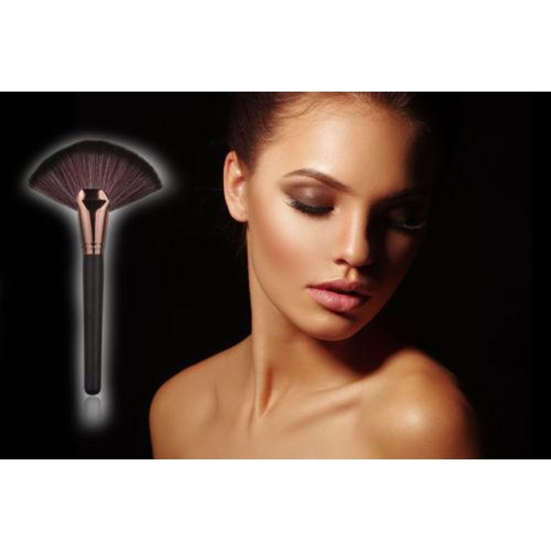 Large Fan Makeup Brush  Black Handle with Rose Gold Ferrule – Free UK Postage