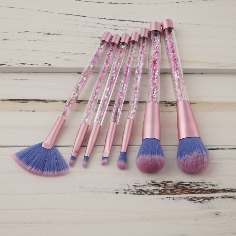 7pc Pink Glitter Makeup Brush Set with Clear Liquid-Filled Handles  Professional Quality  Free UK Delivery Unicorn Glitter