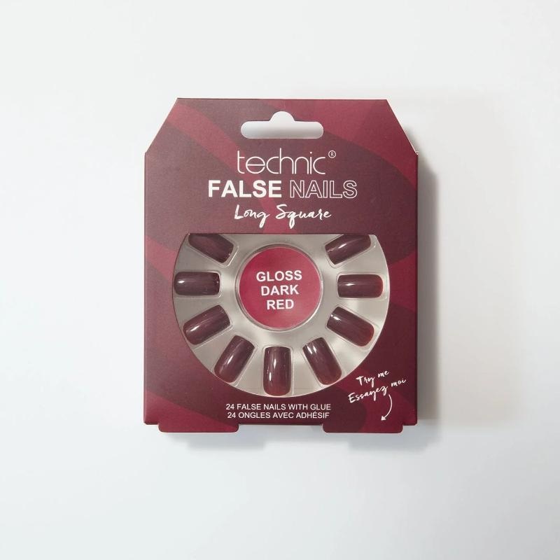 Technic False Nails – Long Square Gloss Dark Red