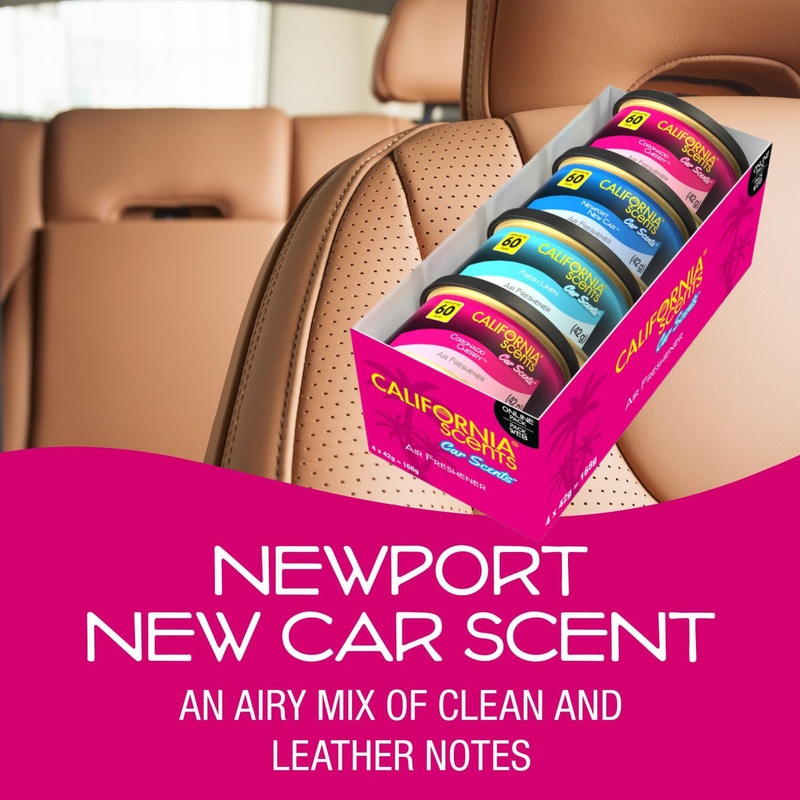 California Scents, Car Air Fresheners Can, Assorted Scents, Pack of 4, Strong Adjustable Long-Lasting Fragrance, Eliminates Odour