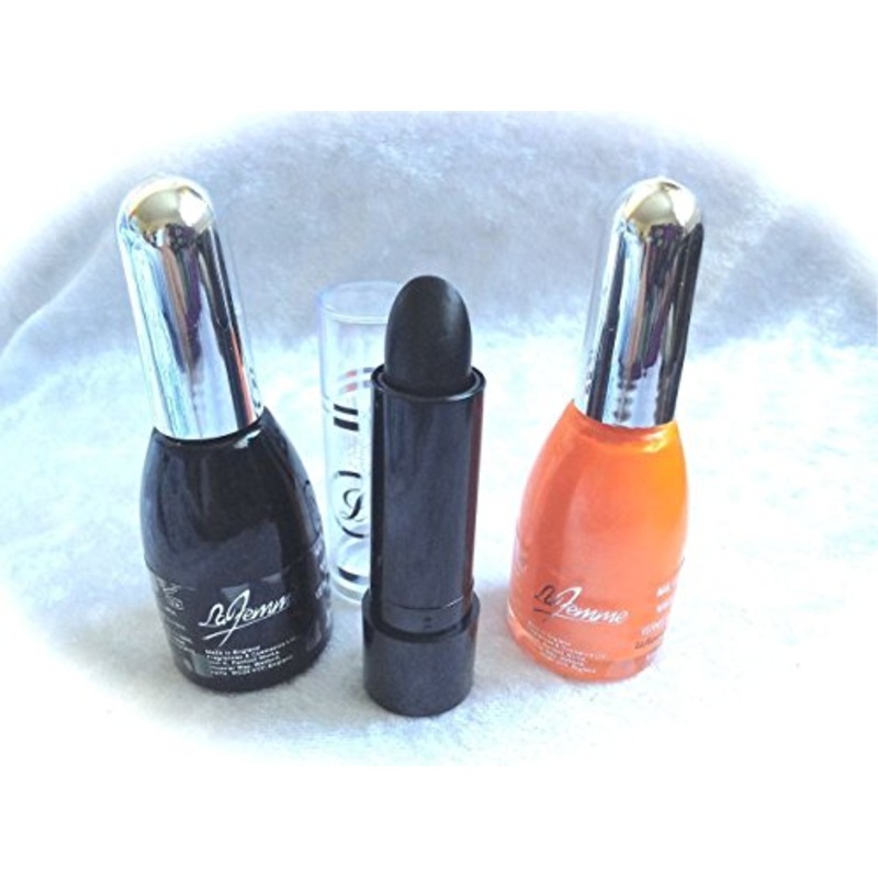 HALLOWEEN BUNDLE SET BLACK LIPSTICK & BLACK & ORANGE NAIL POLISH NAIL VARNISH/paint