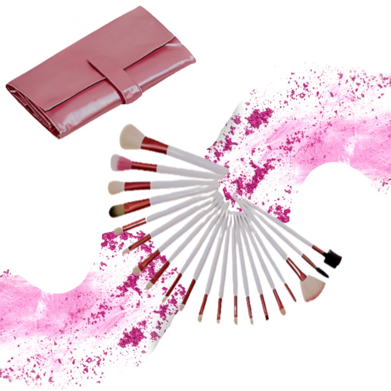 20pc Professional Makeup Brush Set in Pink Leather Pouch  Free UK Delivery