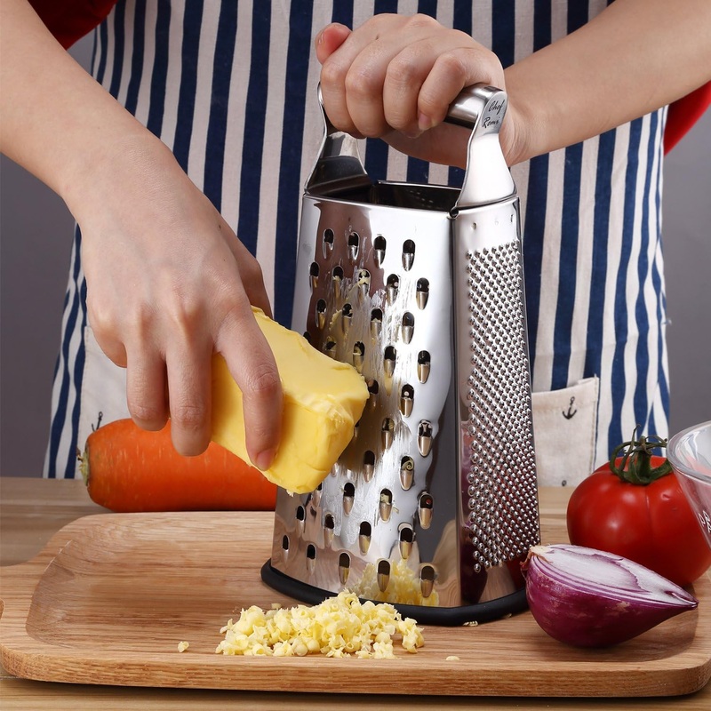 Chef Remi – Multi-Functional Stainless Steel Box Grater  4-Sided Grater for Cheese, Vegetables & More – Free UK Delivery x1