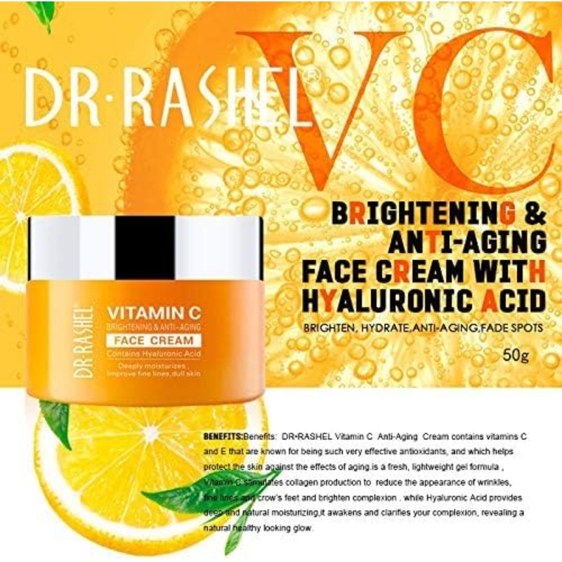 Dr Rashel Vitamin C Brightening & Anti Aging Face Cream with Hyaluronic Acid – 50g Tub