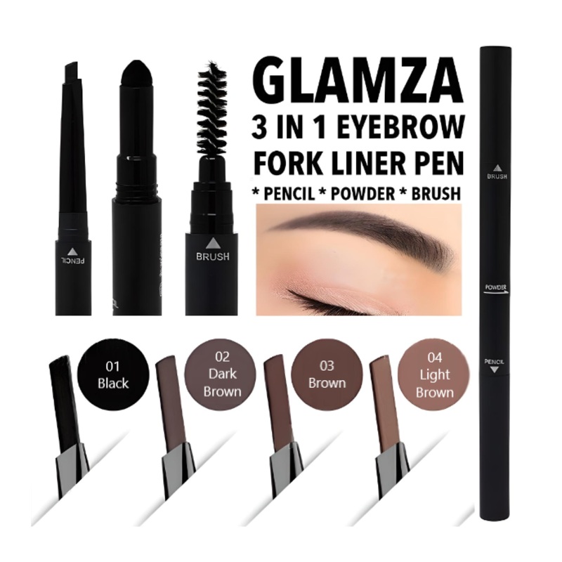 Glamza 3-in-1 Smooth Stereo Eyebrow Pen  Precision, Convenience, Versatility & Optional Eyebrow Stencil Black – 01
